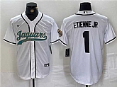 Men's Jacksonville Jaguars #1 Travis Etienne Jr. White With Patch Cool Base Baseball Stitched Jersey,baseball caps,new era cap wholesale,wholesale hats