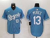 Men's Kansas City Royals #13 Salvador Perez Number Light Blue Cool Base Stitched Jersey,baseball caps,new era cap wholesale,wholesale hats