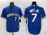 Men's Kansas City Royals #7 Bobby Witt Jr Number Blue Cool Base Stitched MLB Jersey,baseball caps,new era cap wholesale,wholesale hats