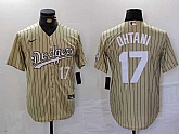 Men's Los Angeles Dodgers #17 Shohei Ohtani Number Cream Pinstripe Cool Base Stitched Jersey,baseball caps,new era cap wholesale,wholesale hats