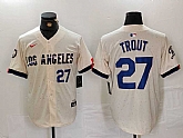 Men's Los Angeles Dodgers #27 Mike Trout Number Cream 2024 City Connect Limited Stitched Jersey,baseball caps,new era cap wholesale,wholesale hats