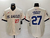 Men's Los Angeles Dodgers #27 Mike Trout Number Cream 2024 City Connect Limited Stitched Jerseys,baseball caps,new era cap wholesale,wholesale hats