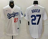 Men's Los Angeles Dodgers #27 Trevor Bauer Number White Stitched Jersey,baseball caps,new era cap wholesale,wholesale hats