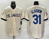 Men's Los Angeles Dodgers #31 Tyler Glasnow Cream Blue 2024 City Connect Limited Stitched Jersey,baseball caps,new era cap wholesale,wholesale hats