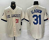 Men's Los Angeles Dodgers #31 Tyler Glasnow Number Cream Blue 2024 City Connect Limited Stitched Jersey,baseball caps,new era cap wholesale,wholesale hats