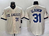 Men's Los Angeles Dodgers #31 Tyler Glasnow Number Cream Blue 2024 City Connect Limited Stitched Jerseys,baseball caps,new era cap wholesale,wholesale hats