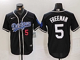 Men's Los Angeles Dodgers #5 Freddie Freeman Number Black Cool Base With Patch Stitched Jersey,baseball caps,new era cap wholesale,wholesale hats