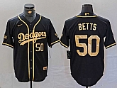 Men's Los Angeles Dodgers #50 Mookie Betts Number Black Gold World Series Champions Cool Base Stitched Jersey,baseball caps,new era cap wholesale,wholesale hats