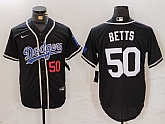 Men's Los Angeles Dodgers #50 Mookie Betts Number Black White Cool Base Stitched Jersey,baseball caps,new era cap wholesale,wholesale hats