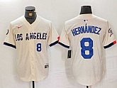 Men's Los Angeles Dodgers #8 Kike Hernandez Number Cream 2024 City Connect Limited Stitched Jersey,baseball caps,new era cap wholesale,wholesale hats