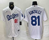 Men's Los Angeles Dodgers #81 Victor Gonzalez Number White Cool Base Stitched Baseball Jersey,baseball caps,new era cap wholesale,wholesale hats