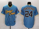 Men's Milwaukee Brewers #24 William Contreras Blue 2022 City Connect Cool Base Stitched Jersey,baseball caps,new era cap wholesale,wholesale hats