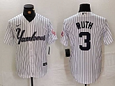 Men's New York Yankees #3 Babe Ruth White Pinstripe Fashion Cool Base Jersey,baseball caps,new era cap wholesale,wholesale hats