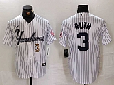 Men's New York Yankees #3 Babe Ruth White Pinstripe Fashion Cool Base Jerseys,baseball caps,new era cap wholesale,wholesale hats