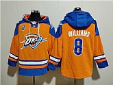 Men's Oklahoma City Thunder #8 Jalen Williams Orange Blue Lace-Up Pullover Hoodie,baseball caps,new era cap wholesale,wholesale hats