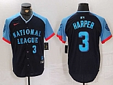 Men's Philadelphia Phillies #3 Bryce Harper Number Navy 2024 All Star Limited Stitched Jersey,baseball caps,new era cap wholesale,wholesale hats