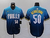 Men's Philadelphia Phillies #50 Orion Kerkering Number Blue 2024 City Connect Limited Stitched Jersey,baseball caps,new era cap wholesale,wholesale hats