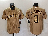 Men's San Diego Padres #3 Jackson Merrill Tan NEW 2023 Cool Base Stitched Jersey,baseball caps,new era cap wholesale,wholesale hats