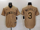 Men's San Diego Padres #3 Jackson Merrill Tan NEW 2023 Cool Base Stitched Jerseys,baseball caps,new era cap wholesale,wholesale hats