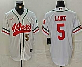 Men's San Francisco 49ers #5 Trey Lance Number White Mexico Cool Base Stitched Baseball Jersey,baseball caps,new era cap wholesale,wholesale hats