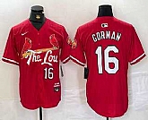 Men's St Louis Cardinals #16 Nolan Gorman Red 2024 City Connect Stitched Baseball Jersey,baseball caps,new era cap wholesale,wholesale hats