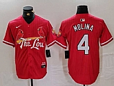 Men's St Louis Cardinals #4 Yadier Molina Red 2024 City Connect Stitched Baseball Jersey,baseball caps,new era cap wholesale,wholesale hats