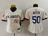 Women's Los Angeles Dodgers #50 Mookie Betts Number Cream 2024 City Connect Limited Stitched Jersey,baseball caps,new era cap wholesale,wholesale hats