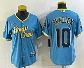 Women's Milwaukee Brewers #10 Sal Frelick Blue 2022 City Connect Cool Base Stitched Jersey,baseball caps,new era cap wholesale,wholesale hats