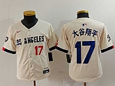 Youth Los Angeles Dodgers #17 Shohei Ohtani Number Cream Blue 2024 City Connect Limited Jersey,baseball caps,new era cap wholesale,wholesale hats