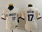 Youth Los Angeles Dodgers #17 Shohei Ohtani Number Cream Blue 2024 City Connect Limited Stitched Jerseys,baseball caps,new era cap wholesale,wholesale hats