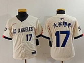 Youth Los Angeles Dodgers #17 Shohei Ohtani Number Cream Blue City Connect Limited Jerseys,baseball caps,new era cap wholesale,wholesale hats