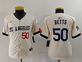 Youth Los Angeles Dodgers #50 Mookie Betts Number Cream 2024 City Connect Limited Stitched Jersey,baseball caps,new era cap wholesale,wholesale hats