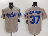 Men's Los Angeles Dodgers #37 Teoscar Hernandez Grey Cool Base Stitched Jersey,baseball caps,new era cap wholesale,wholesale hats