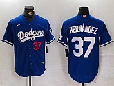 Men's Los Angeles Dodgers #37 Teoscar Hernandez Number Blue Cool Base Stitched Jersey,baseball caps,new era cap wholesale,wholesale hats