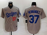 Men's Los Angeles Dodgers #37 Teoscar Hernandez Number Grey Cool Base Stitched Jersey,baseball caps,new era cap wholesale,wholesale hats