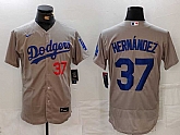 Men's Los Angeles Dodgers #37 Teoscar Hernandez Number Grey Flex Base Stitched Jersey,baseball caps,new era cap wholesale,wholesale hats