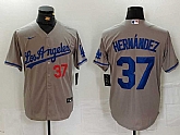 Men's Los Angeles Dodgers #37 Teoscar Hernandez Number Grey With Los Cool Base Stitched Jersey,baseball caps,new era cap wholesale,wholesale hats