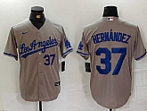 Men's Los Angeles Dodgers #37 Teoscar Hernandez Number Grey With Los Cool Base Stitched Jerseys,baseball caps,new era cap wholesale,wholesale hats