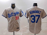 Men's Los Angeles Dodgers #37 Teoscar Hernandez Number Grey With Los Flex Base Stitched Jersey,baseball caps,new era cap wholesale,wholesale hats