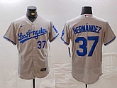 Men's Los Angeles Dodgers #37 Teoscar Hernandez Number Grey With Los Flex Base Stitched Jerseys,baseball caps,new era cap wholesale,wholesale hats