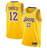 Men's Los Angeles Lakers #12 Max Christie Yellow 2024 Icon Edition Stitched Basketball Jersey Dzhi,baseball caps,new era cap wholesale,wholesale hats