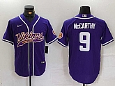 Men's Minnesota Vikings #9 JJ McCarthy Purple Cool Base Stitched Baseball Jersey,baseball caps,new era cap wholesale,wholesale hats