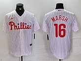 Men's Philadelphia Phillies #16 Brandon Marsh White Pinstripe Stitched Cool Base Jersey,baseball caps,new era cap wholesale,wholesale hats