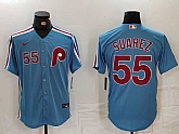 Men's Philadelphia Phillies #55 Ranger Suarez Number Light Blue Cooperstown Cool Base Jersey,baseball caps,new era cap wholesale,wholesale hats