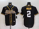 Men's Pittsburgh Steelers #2 Justin Fields Black With Patch Cool Base Stitched Baseball Jersey,baseball caps,new era cap wholesale,wholesale hats