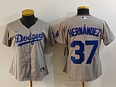 Women's Los Angeles Dodgers #37 Teoscar Hernandez Grey Cool Base Stitched Jersey,baseball caps,new era cap wholesale,wholesale hats