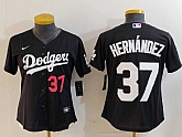 Women's Los Angeles Dodgers #37 Teoscar Hernandez Number Black Cool Base Stitched Jersey,baseball caps,new era cap wholesale,wholesale hats