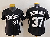 Women's Los Angeles Dodgers #37 Teoscar Hernandez Number Black Cool Base Stitched Jerseys,baseball caps,new era cap wholesale,wholesale hats