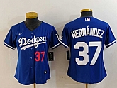 Women's Los Angeles Dodgers #37 Teoscar Hernandez Number Blue Cool Base Stitched Jersey,baseball caps,new era cap wholesale,wholesale hats