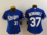 Women's Los Angeles Dodgers #37 Teoscar Hernandez Number Blue Cool Base Stitched Jerseys,baseball caps,new era cap wholesale,wholesale hats